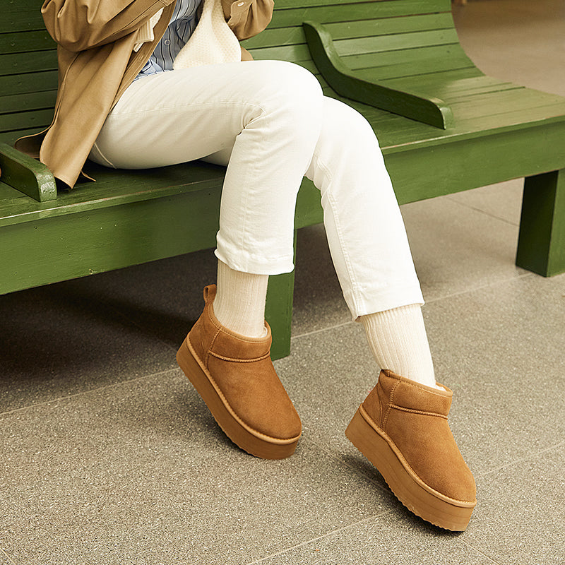 ❄️Women's suede leather platform mini boots with memory foam insoles and lightweight, non-slip outsoles.