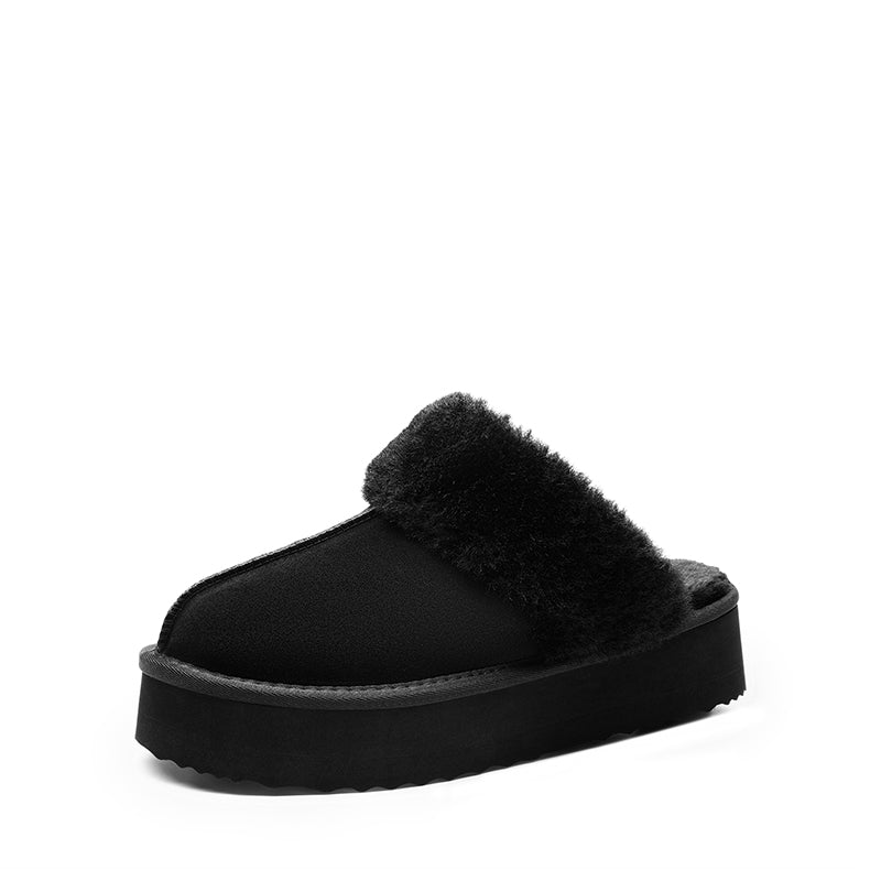 Faux Fur Lining Platform Slippers