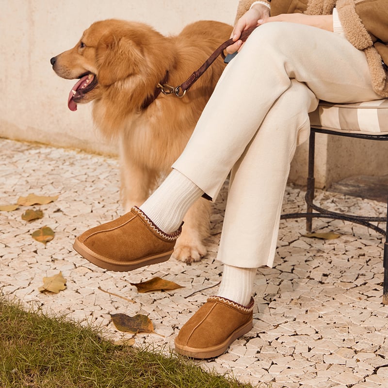 Embroidered Suede Fuzzy Cozy Slippers